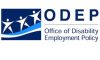 The Office of Disability Employment Policy Logo, in blue font with decorative image in front